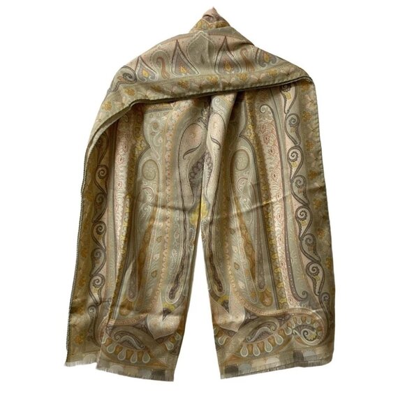 Auth ETRO - Khaki Pink Multi Wool Silk Scarf - Picture 2 of 7